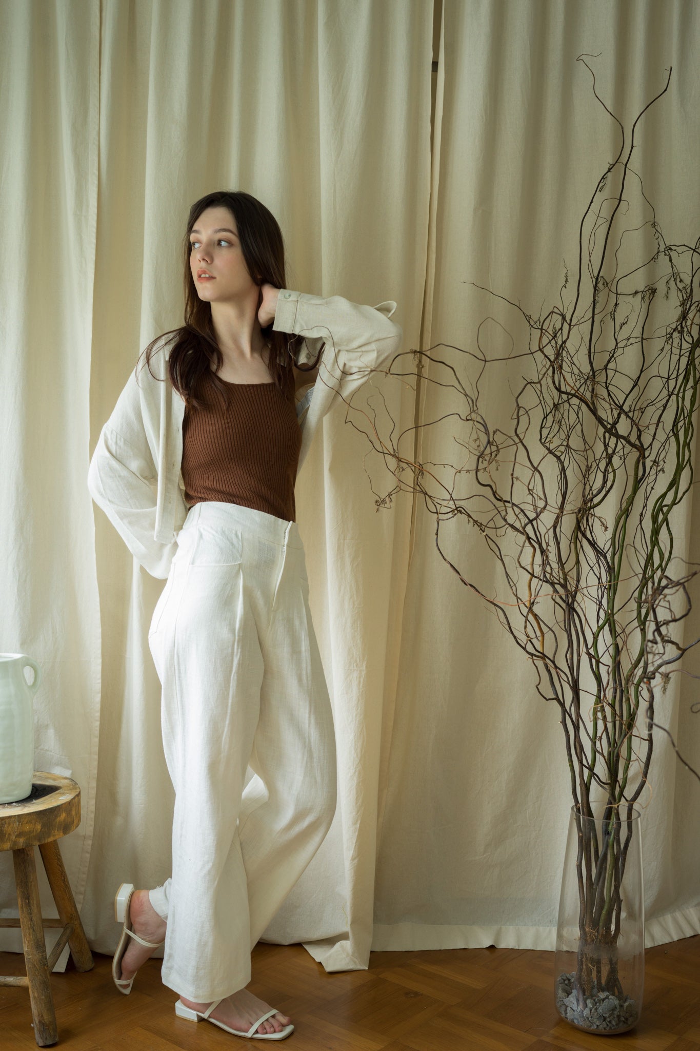 Wide Leg Ramie Trousers