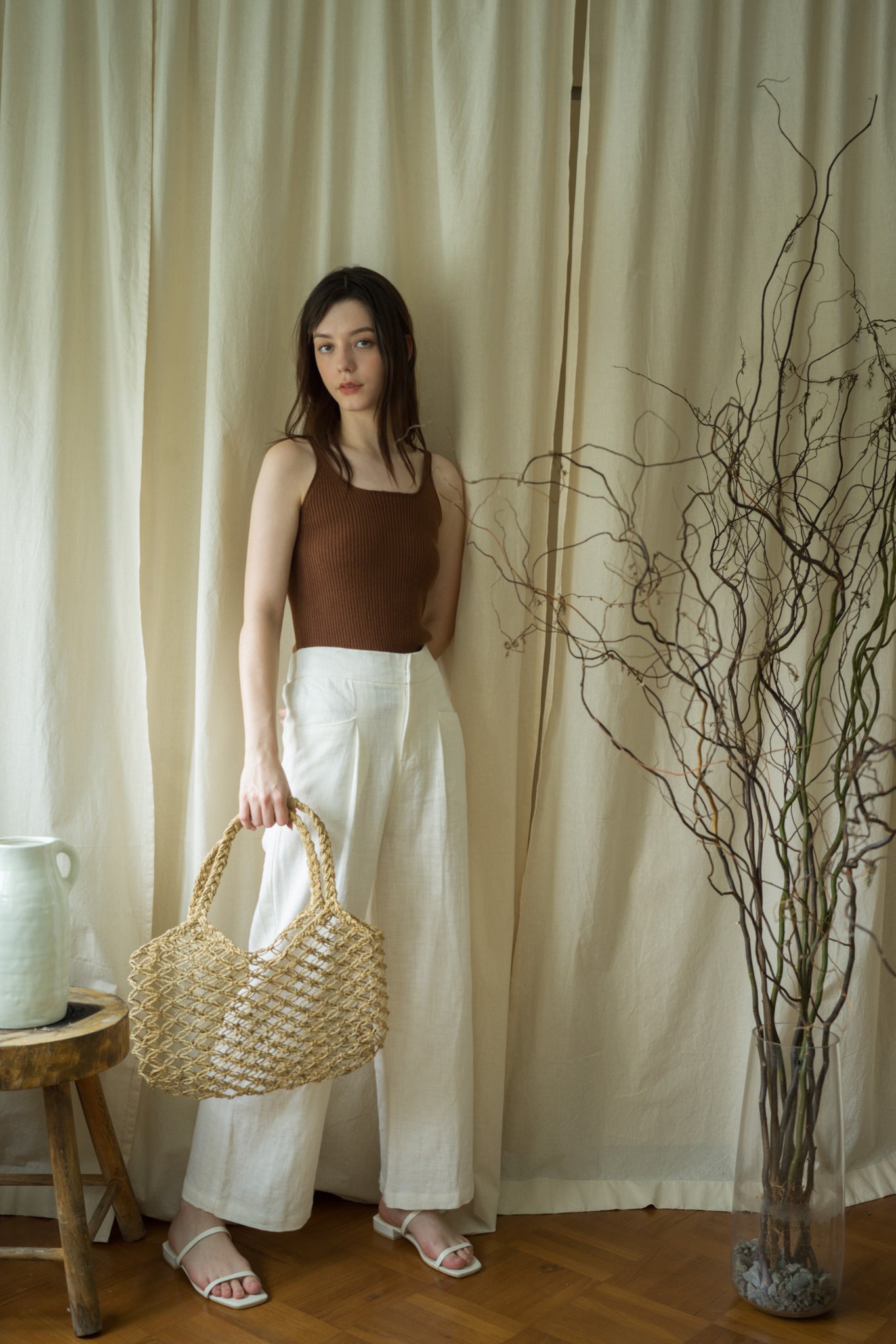 Wide Leg Ramie Trousers