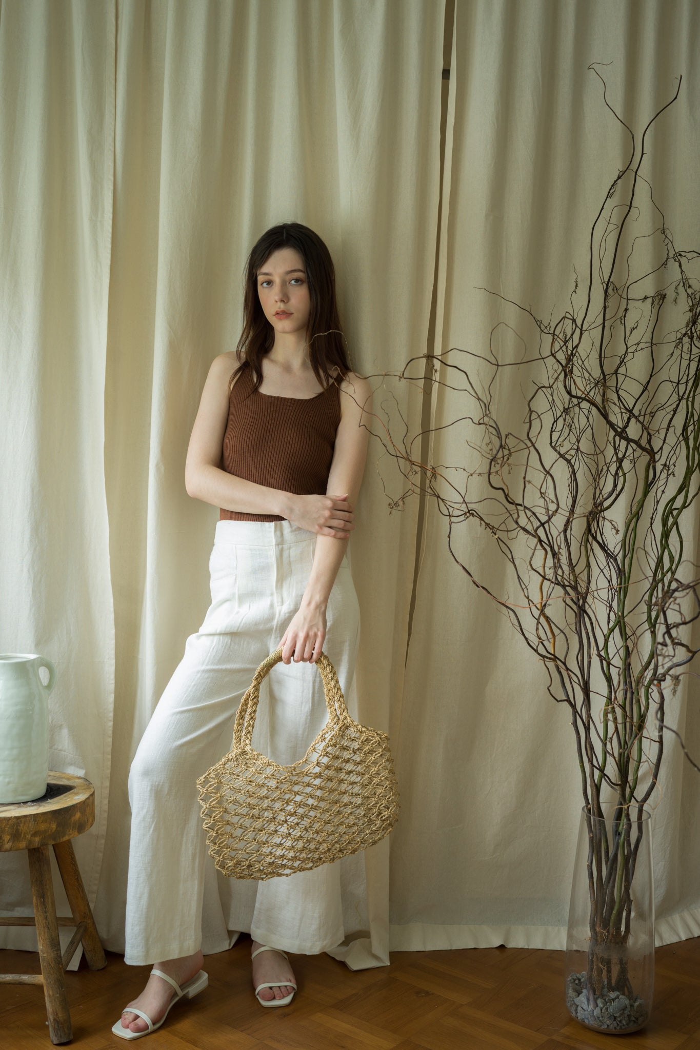 Wide Leg Ramie Trousers