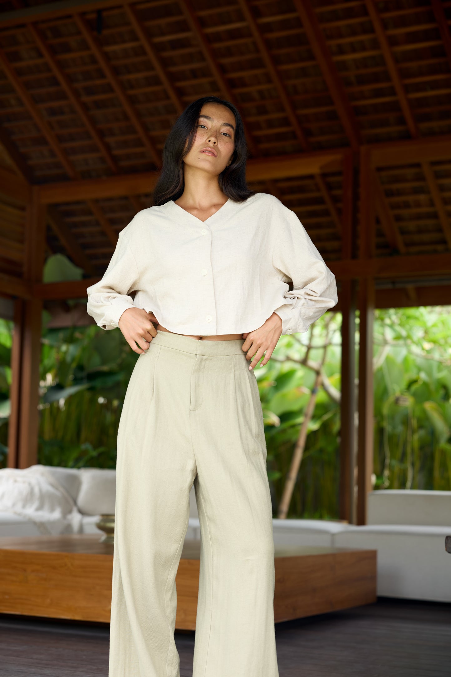 Thalia Long Linen Trousers