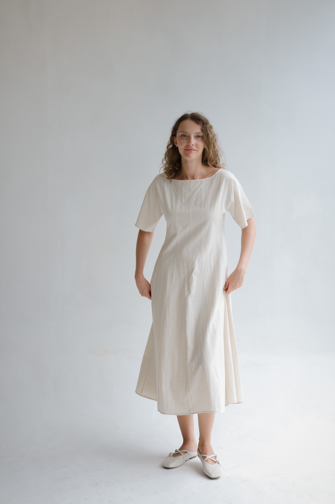 Boat Neck Linen Dress