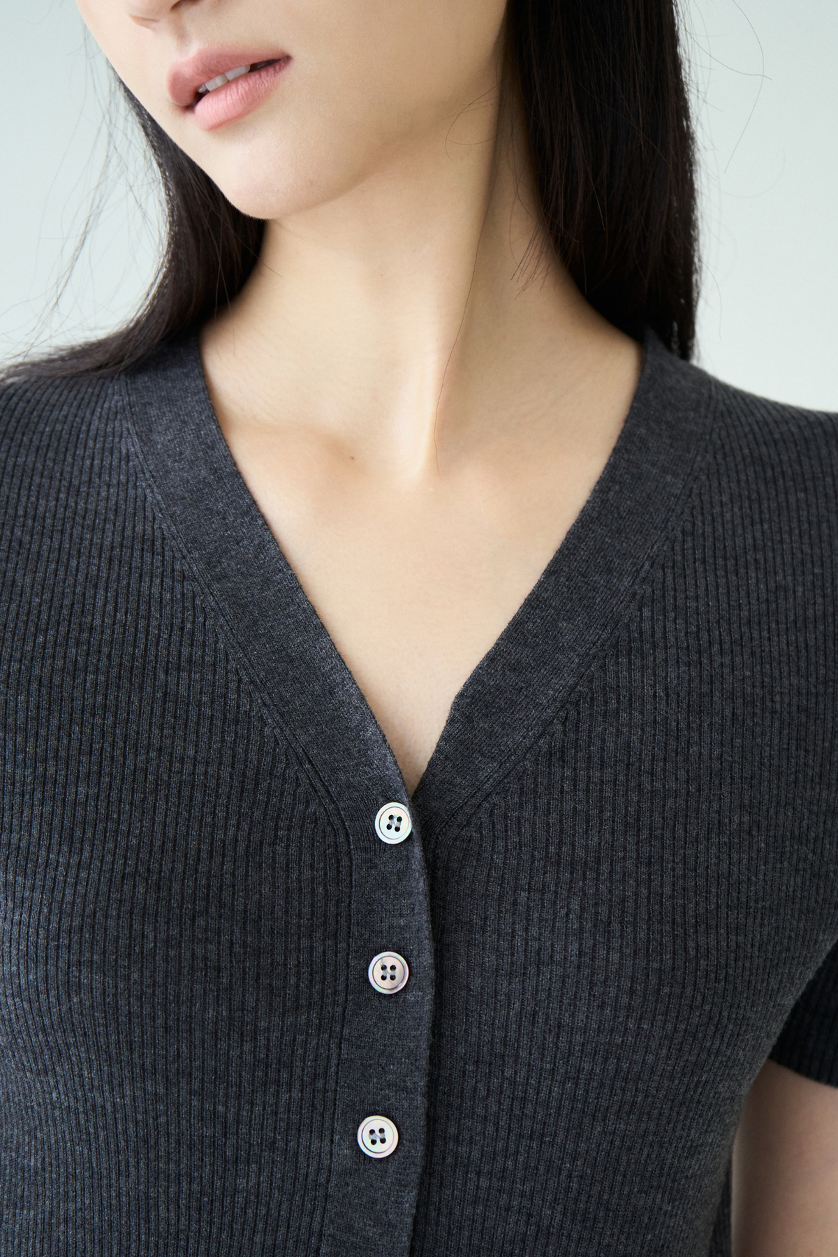 V Neck Button Knit Top