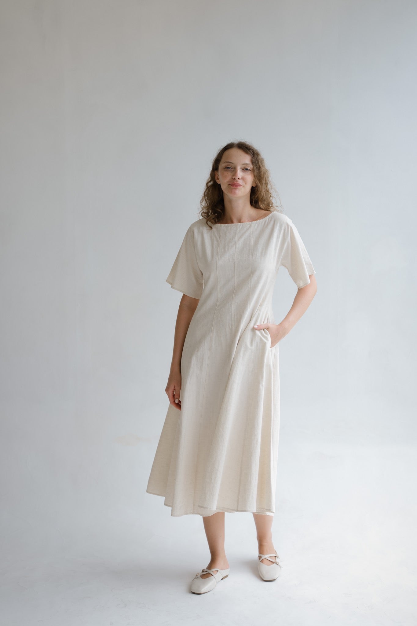 Boat Neck Linen Dress