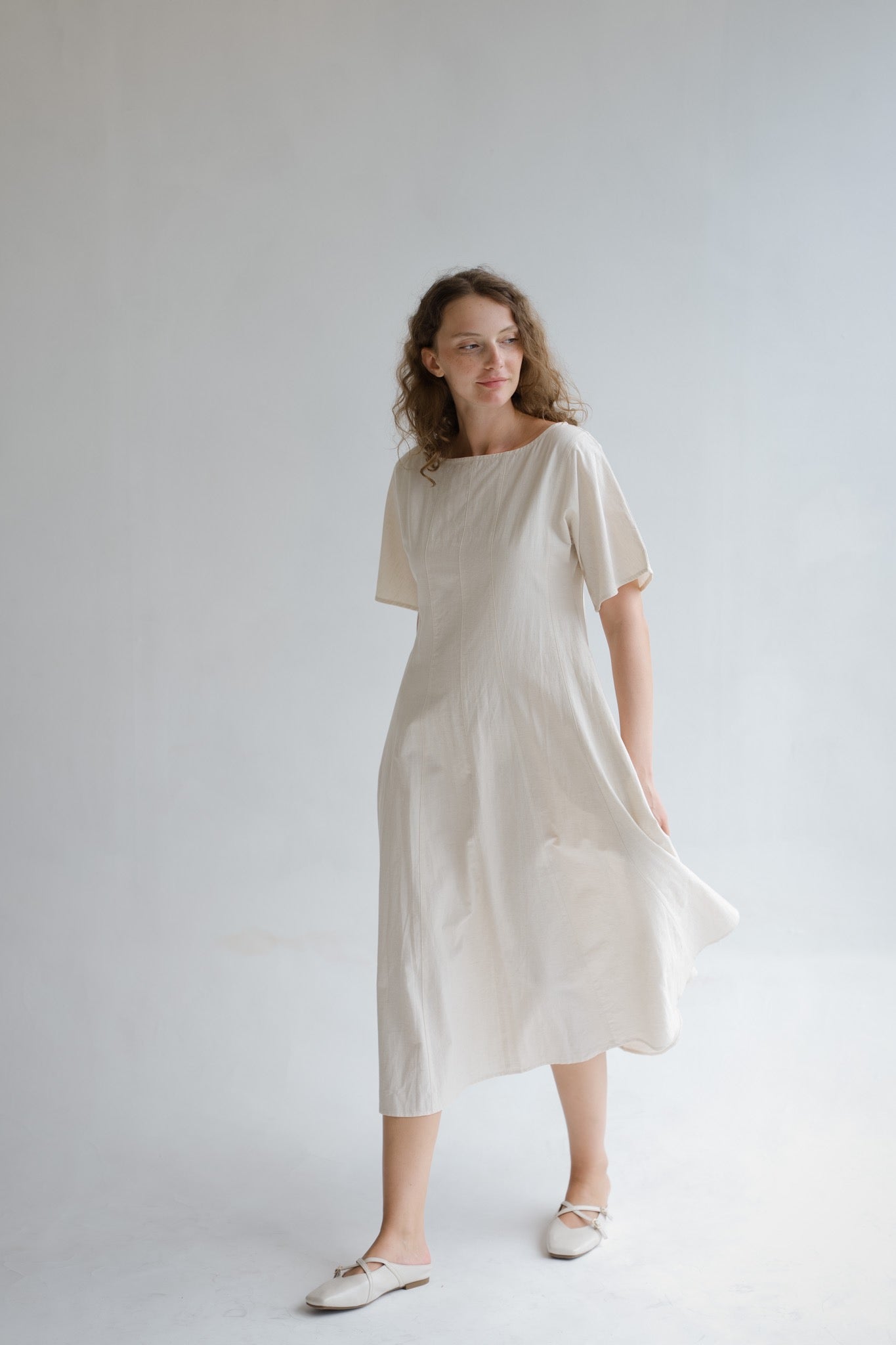 Boat Neck Linen Dress