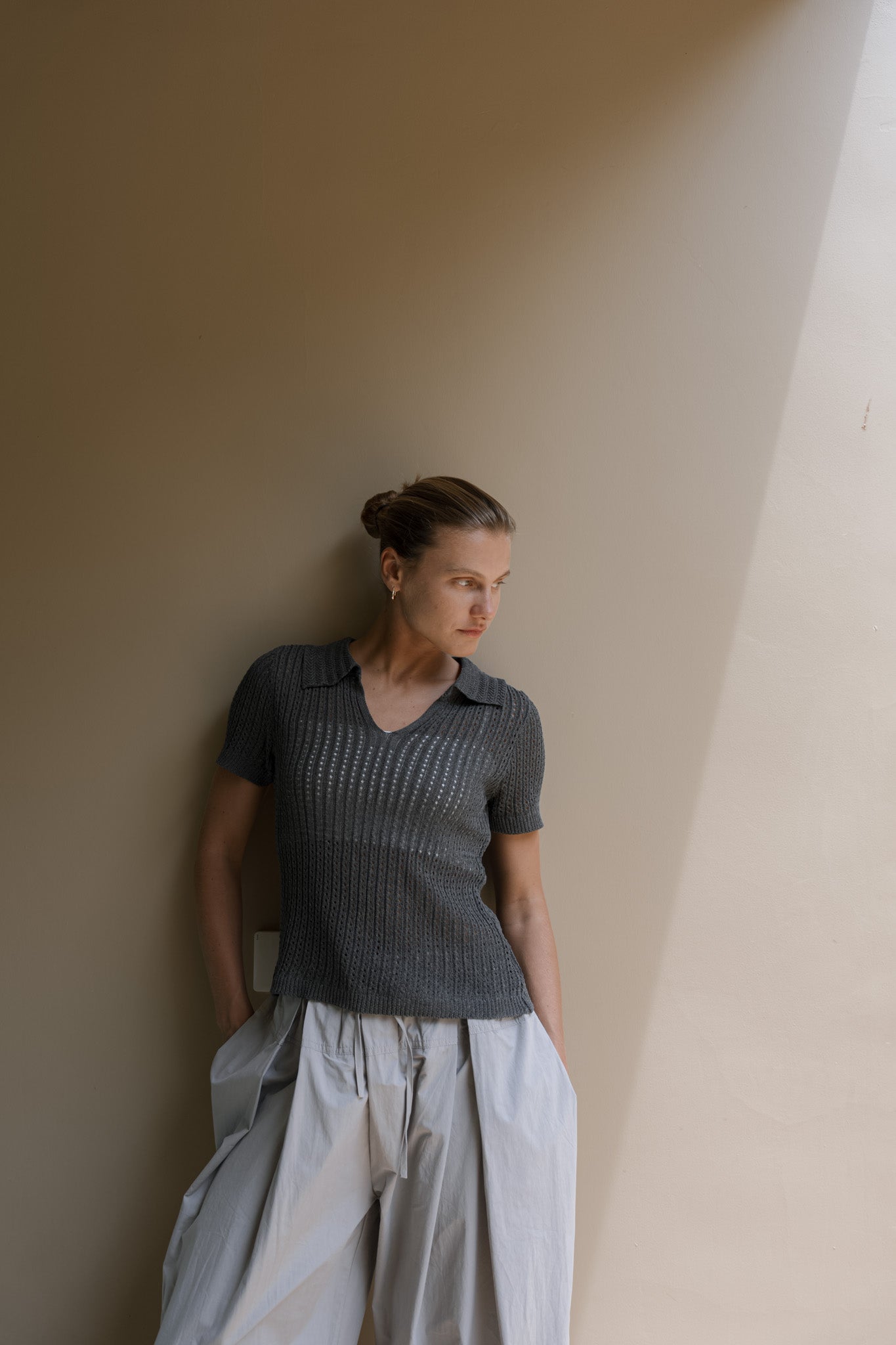 Grid Collar Knit Top