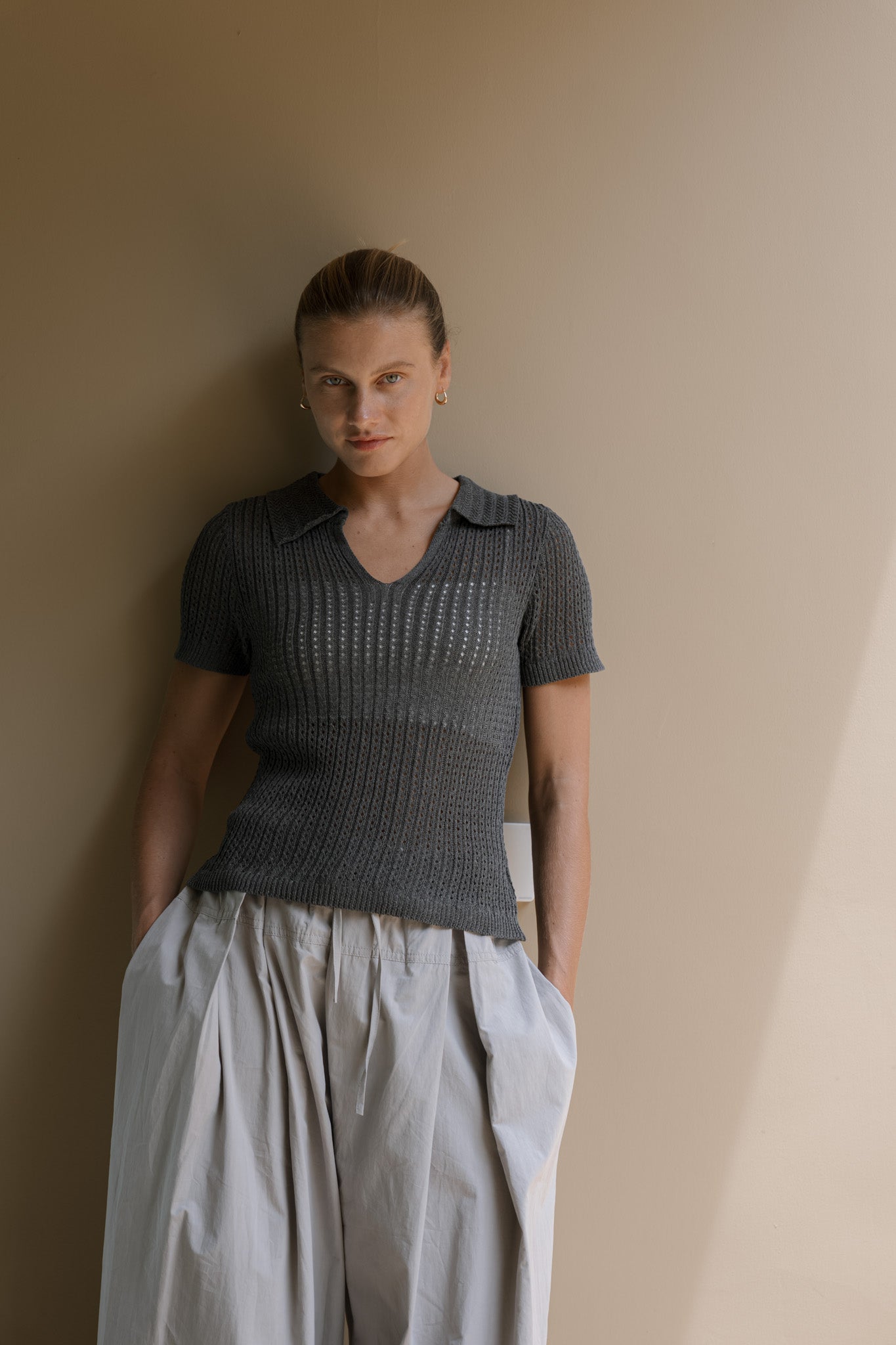 Grid Collar Knit Top