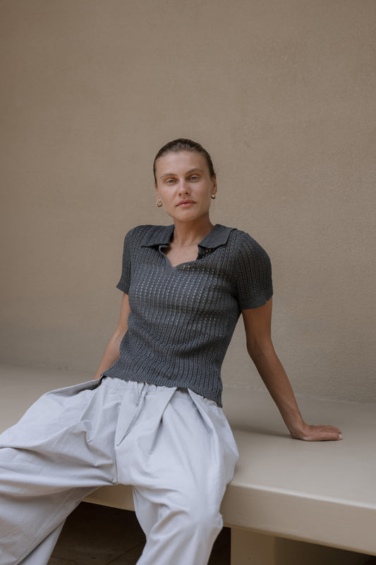 Grid Collar Knit Top