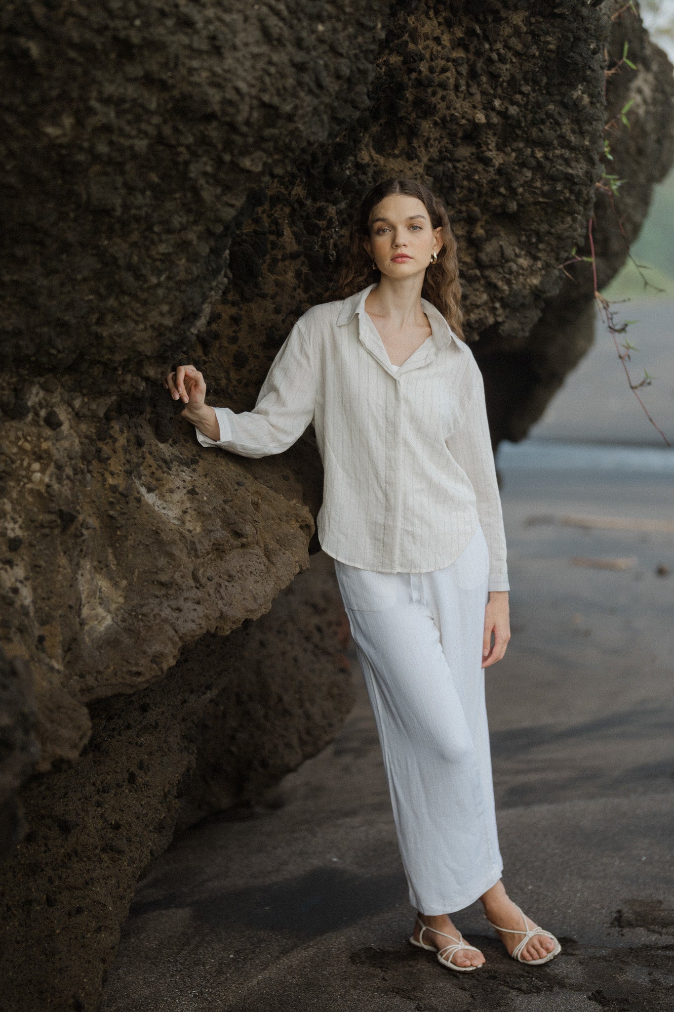 Straight Leg Long Linen Trousers