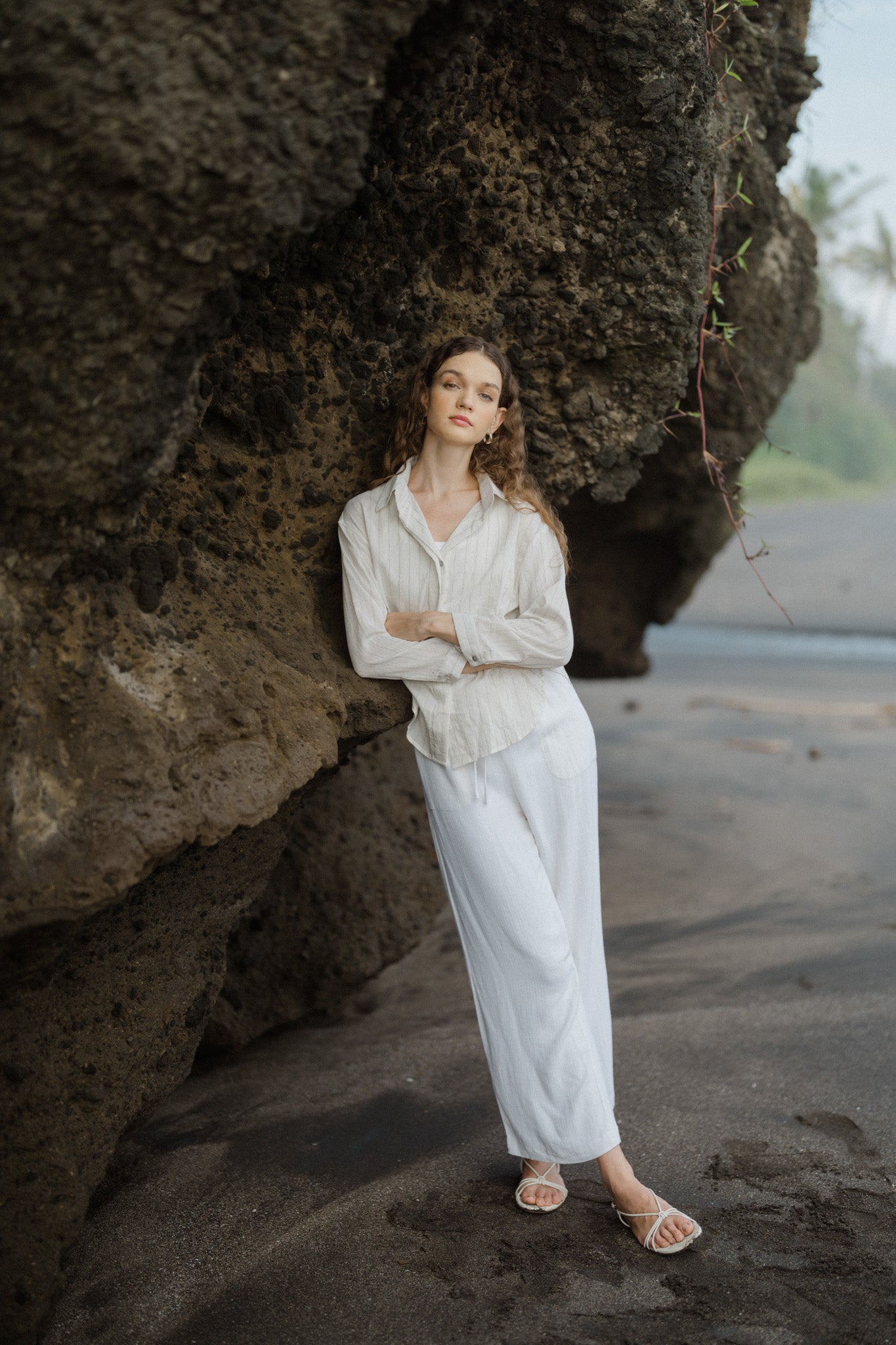 Straight Leg Long Linen Trousers