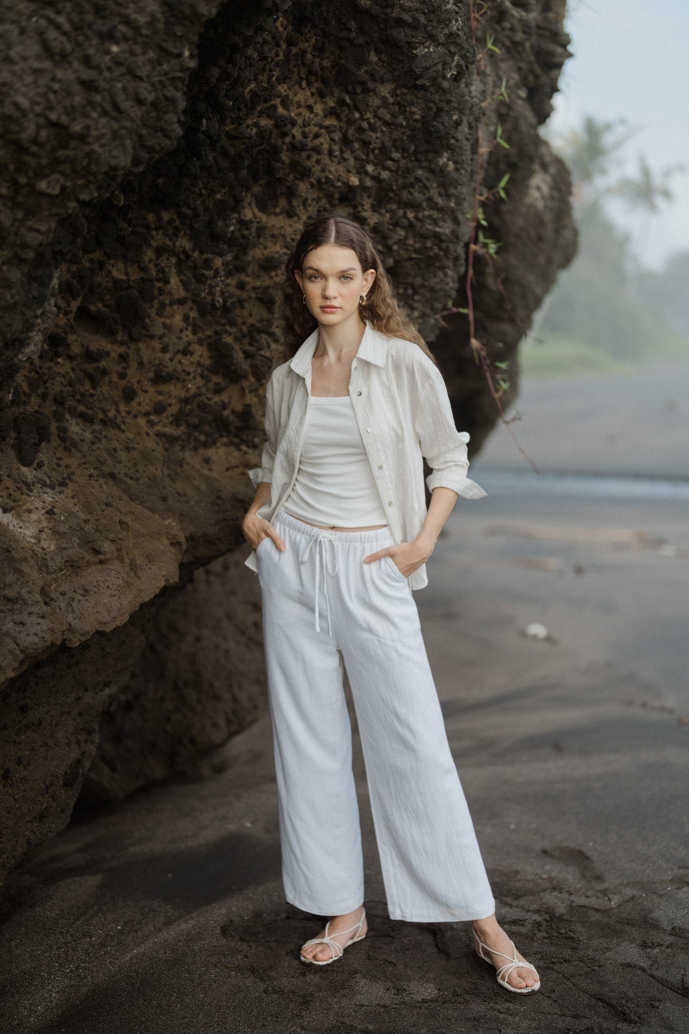 Straight Leg Long Linen Trousers