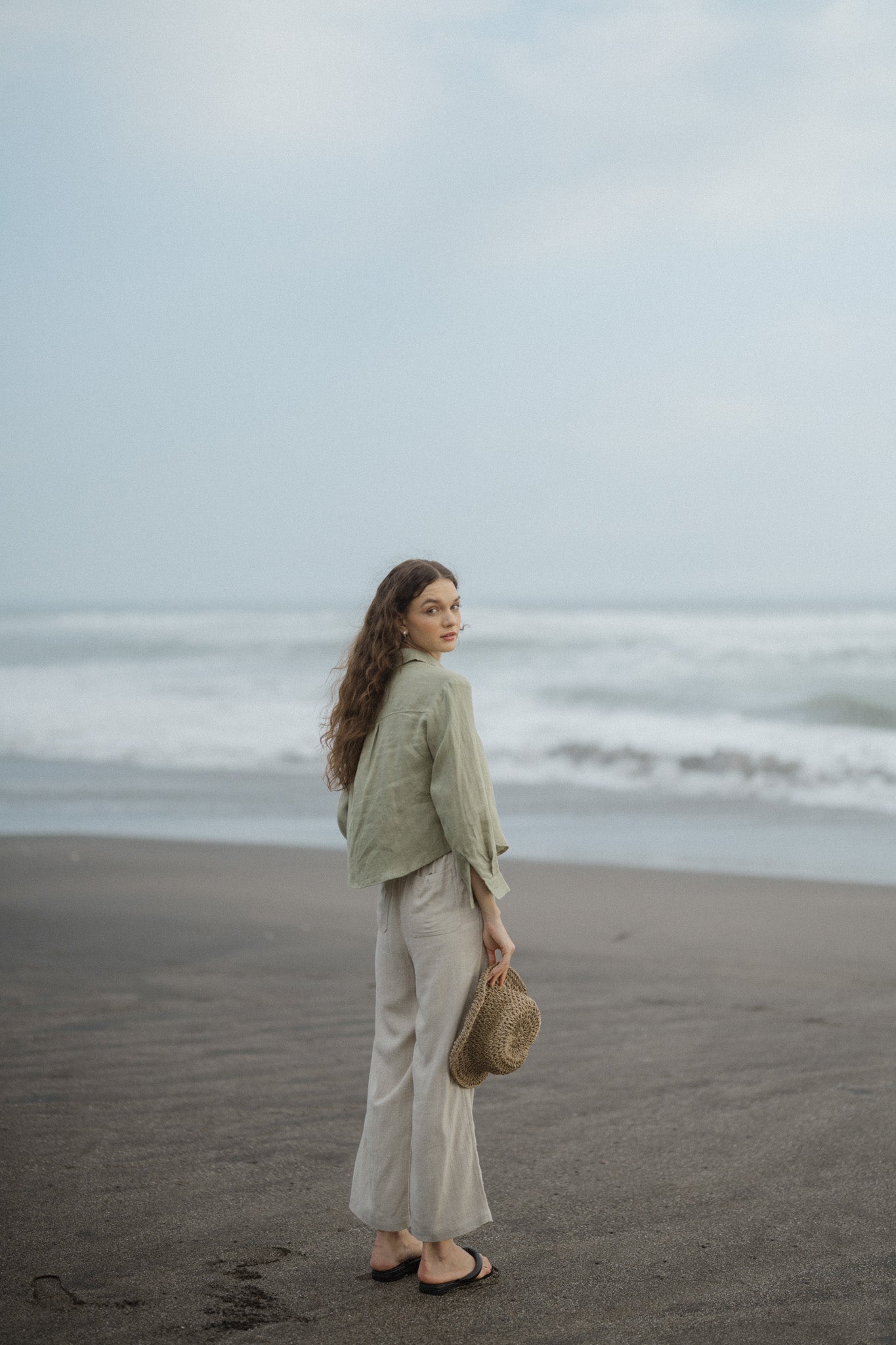 Straight Leg Long Linen Trousers