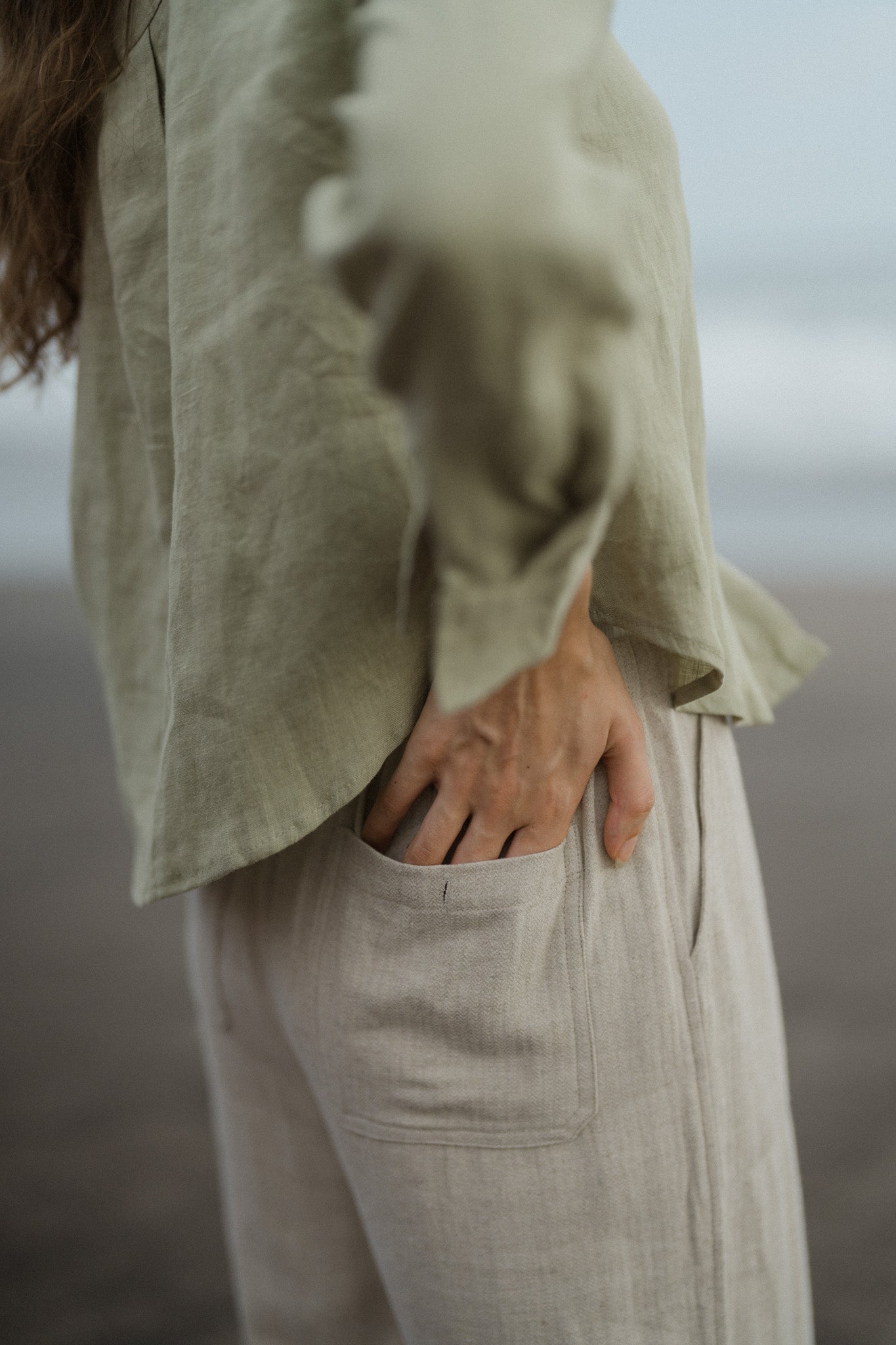 Straight Leg Long Linen Trousers