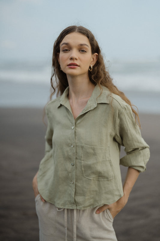 Cropped Long Sleeve Linen Shirt