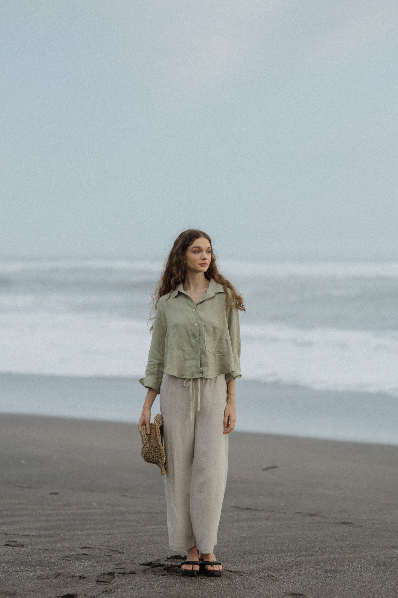 Straight Leg Long Linen Trousers