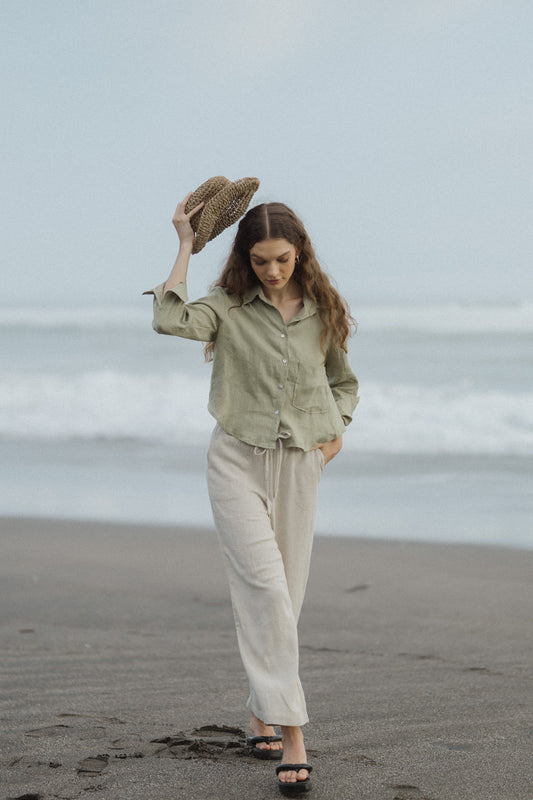 Straight Leg Long Linen Trousers