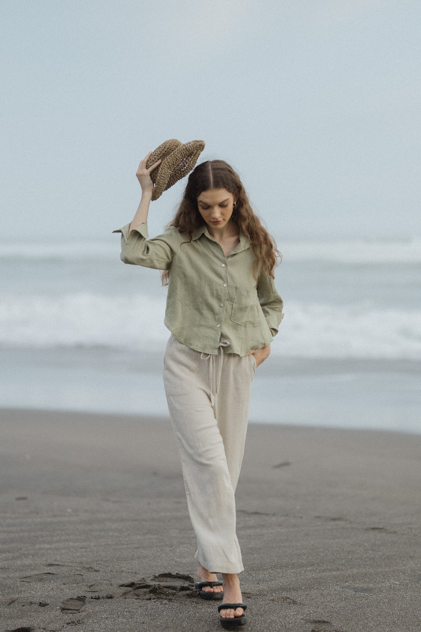 Cropped Long Sleeve Linen Shirt