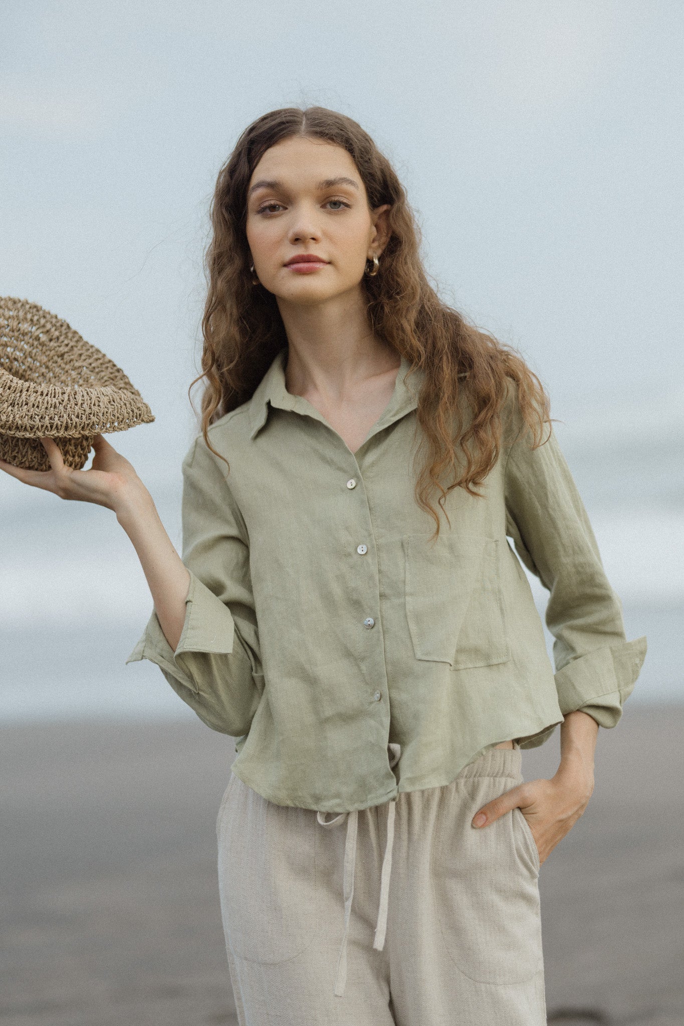 Cropped Long Sleeve Linen Shirt