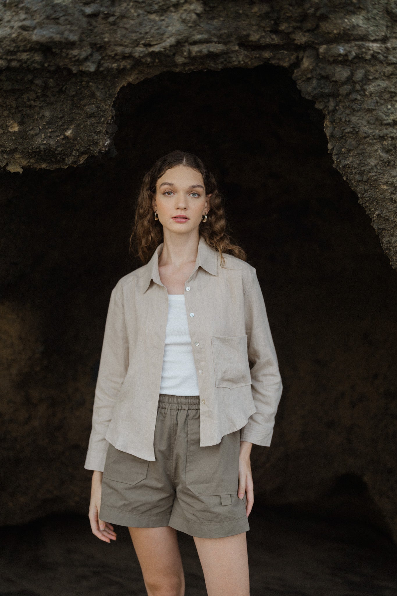 Cropped Long Sleeve Linen Shirt