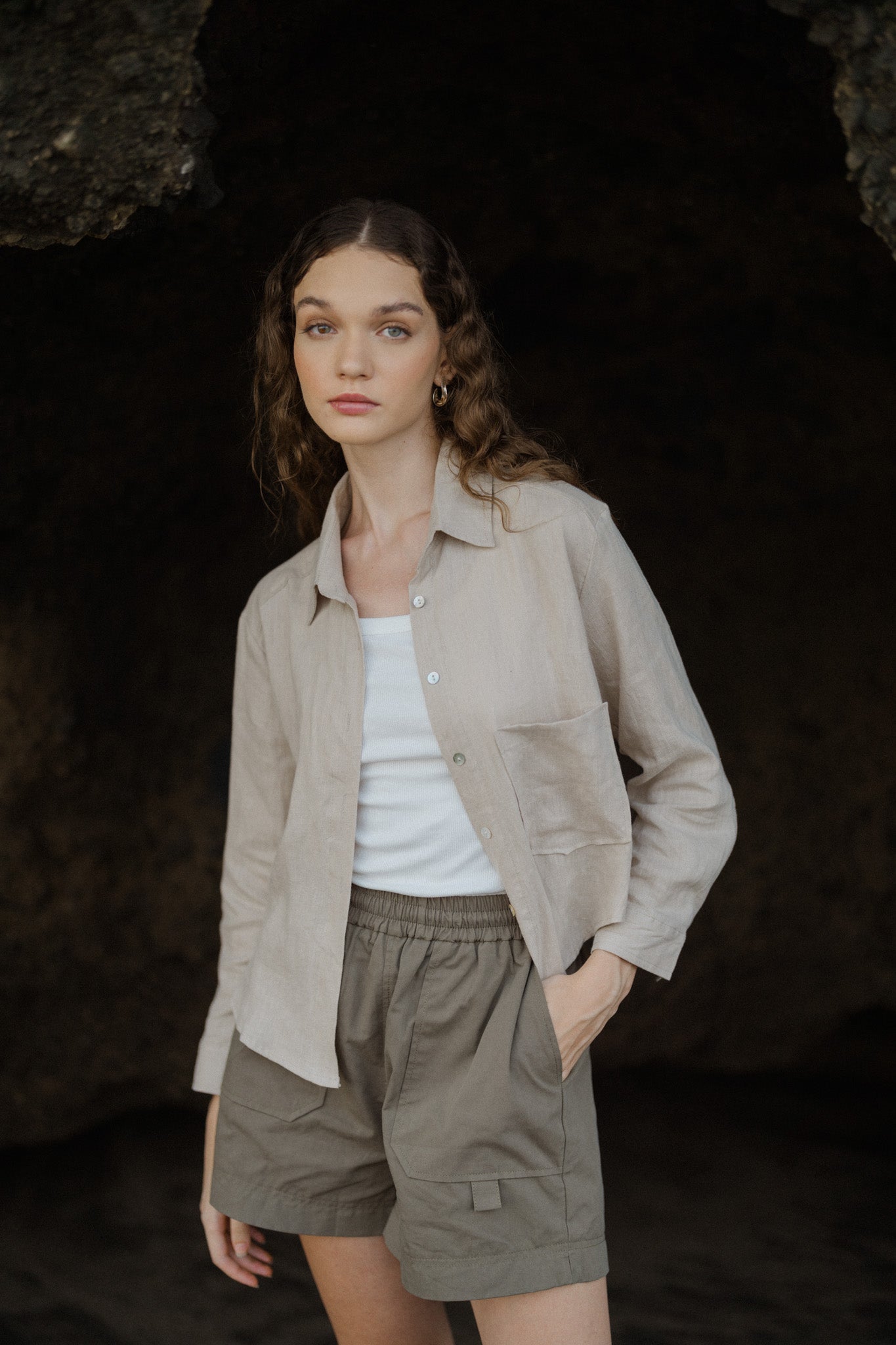 Cropped Long Sleeve Linen Shirt