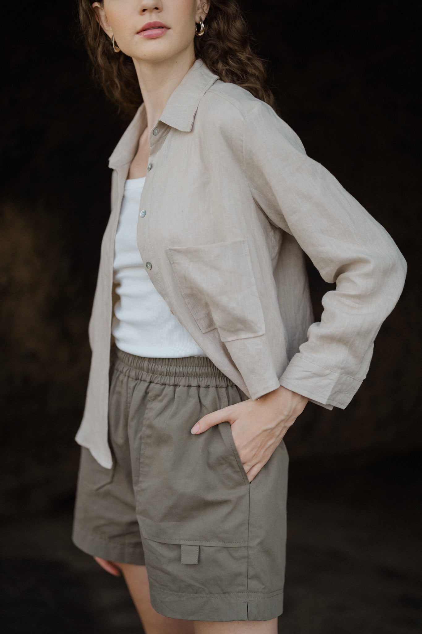 Cropped Long Sleeve Linen Shirt