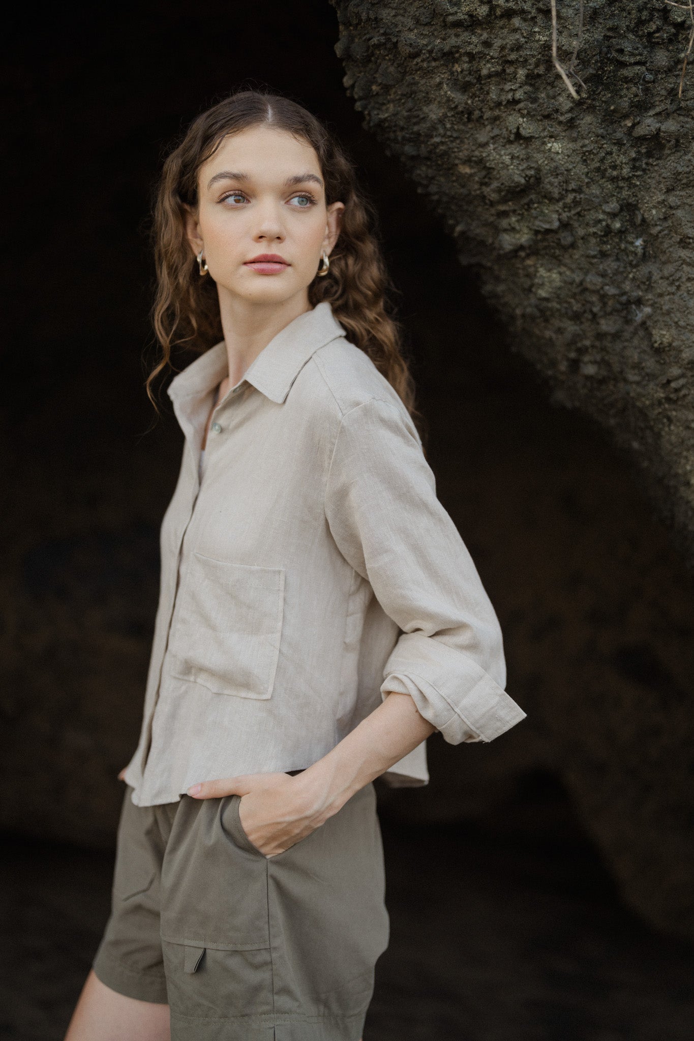 Cropped Long Sleeve Linen Shirt