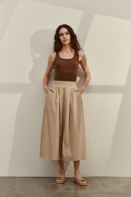 Cotton Pleated Flare Skirt