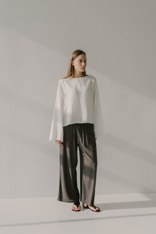 Linen Drawstring Elasticated Trousers