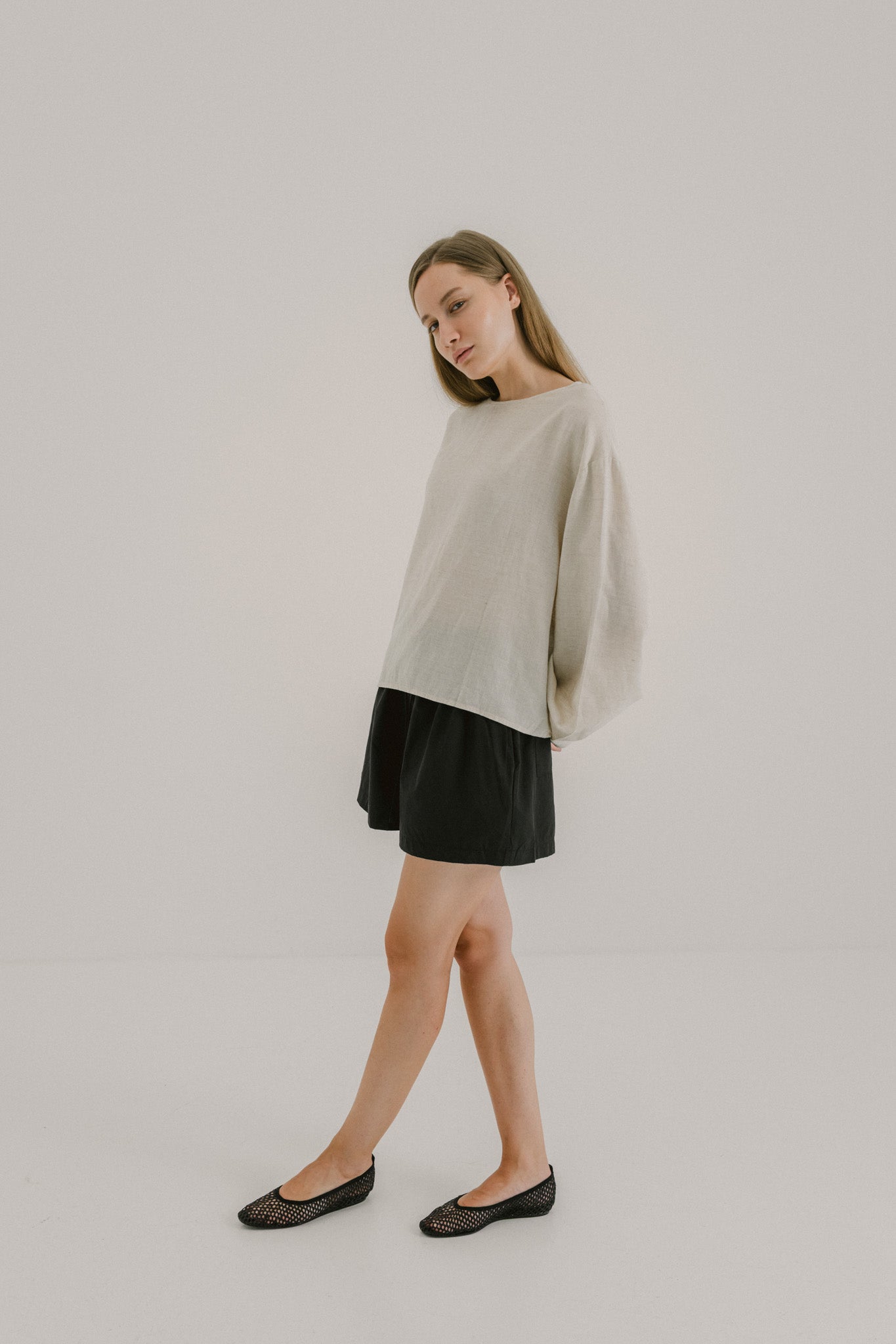 Flare Sleeve Linen Top