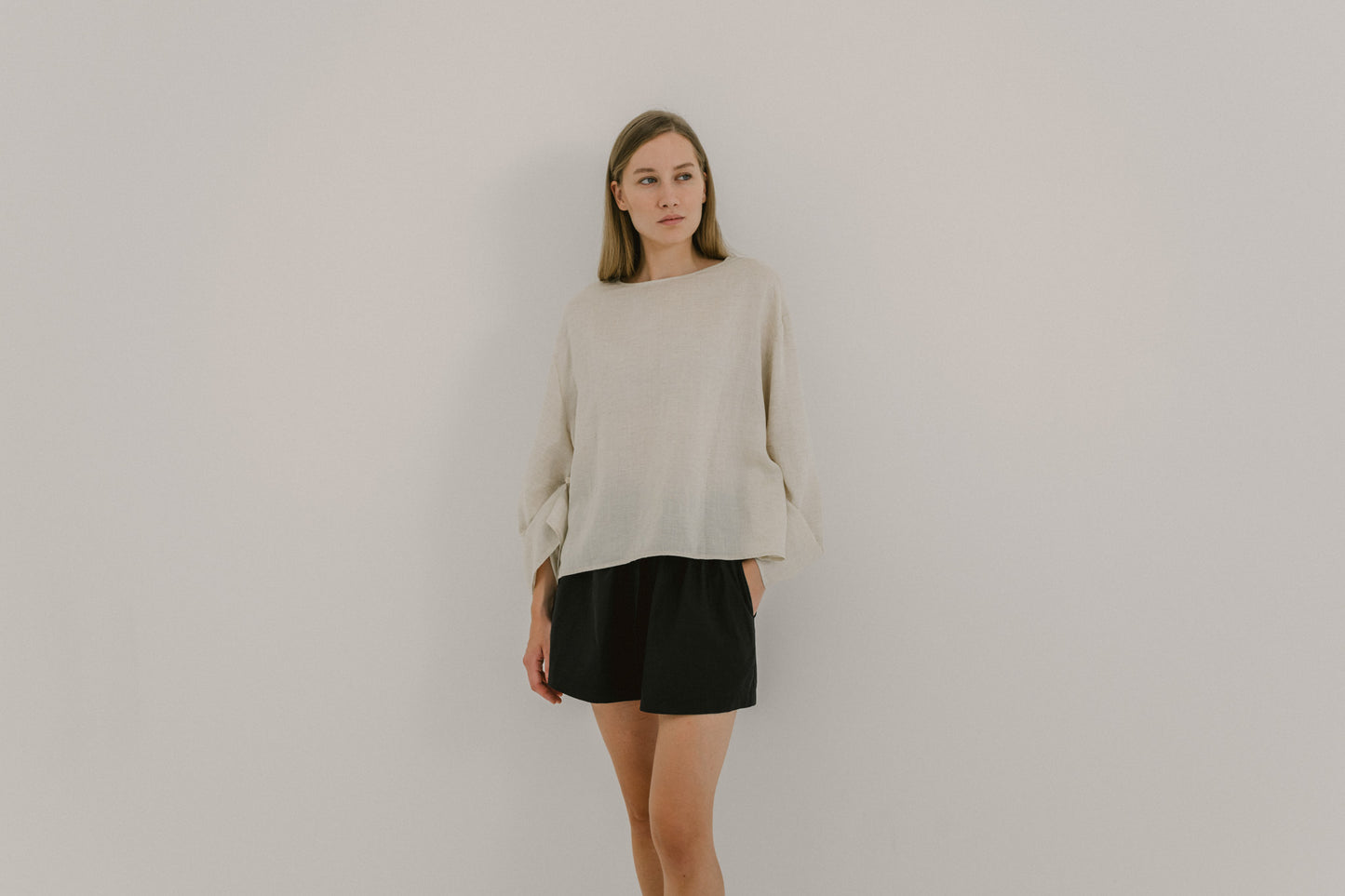 Flare Sleeve Linen Top