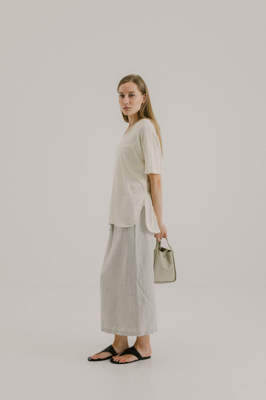 Drawstring Linen Midi Skirt