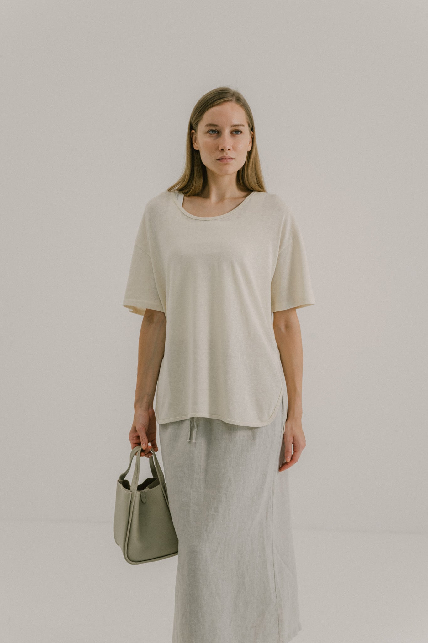 Drawstring Linen Midi Skirt