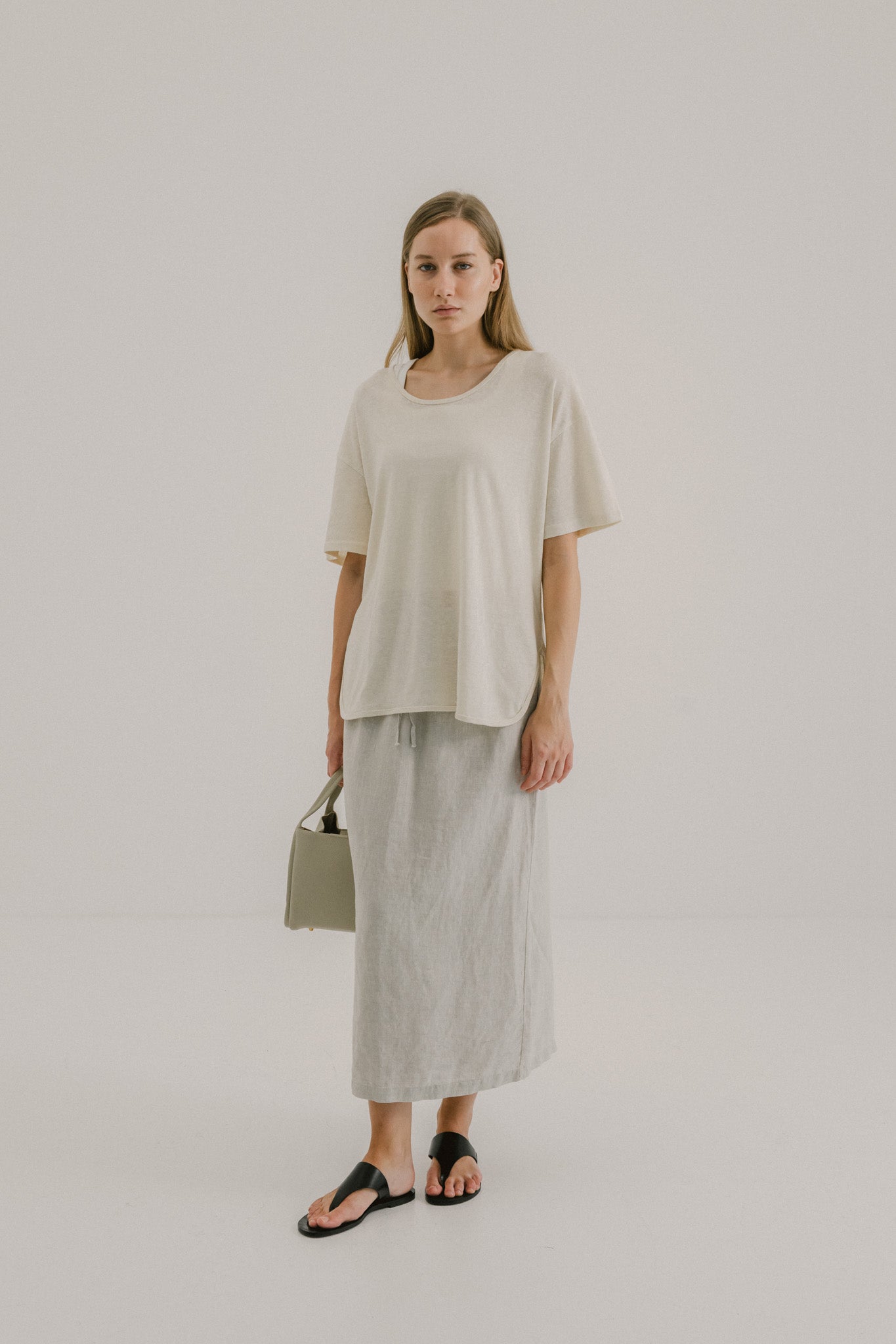 Drawstring Linen Midi Skirt
