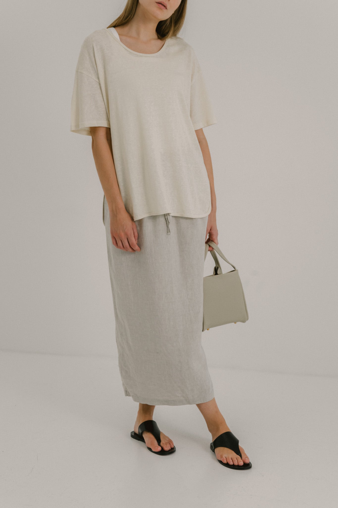 Drawstring Linen Midi Skirt