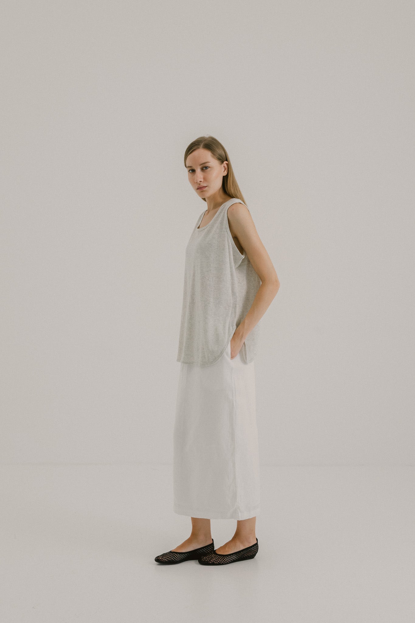 Drawstring Linen Midi Skirt