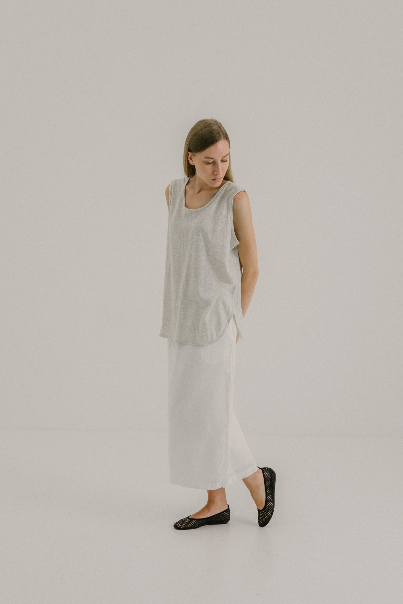 Drawstring Linen Midi Skirt