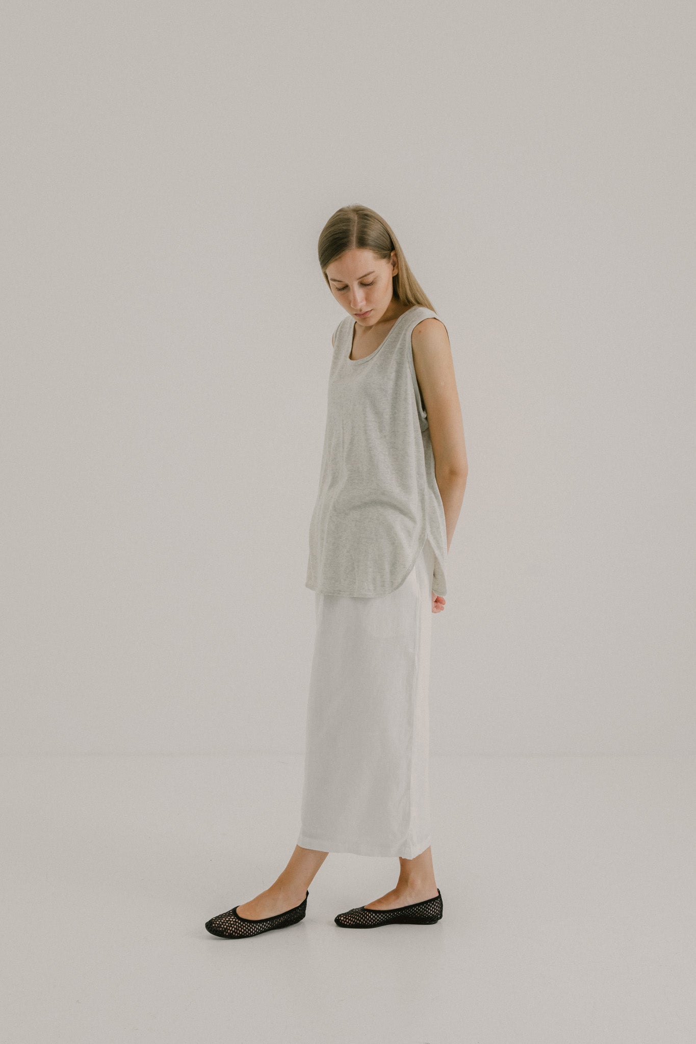 Drawstring Linen Midi Skirt