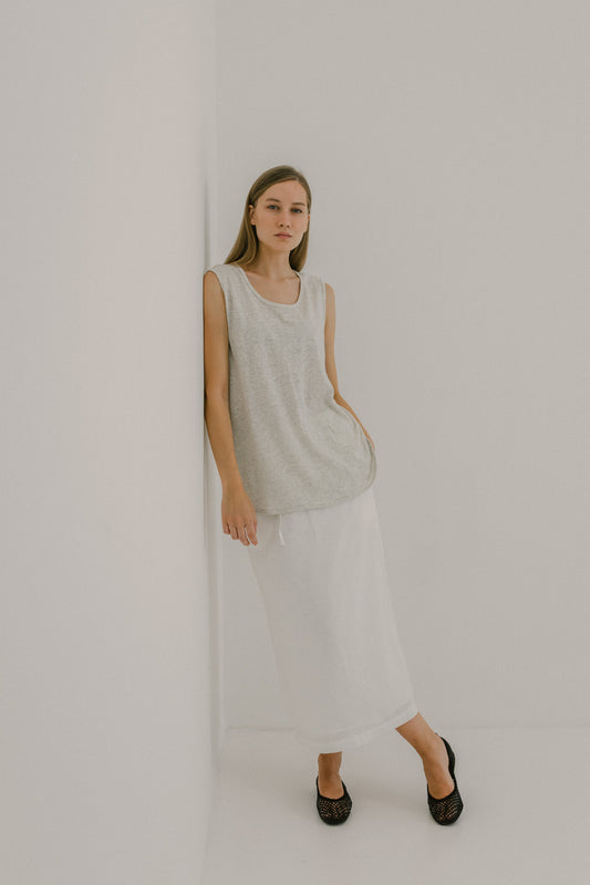Drawstring Linen Midi Skirt