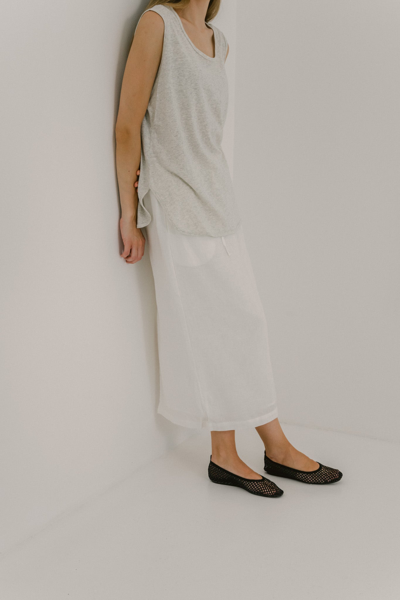 Drawstring Linen Midi Skirt