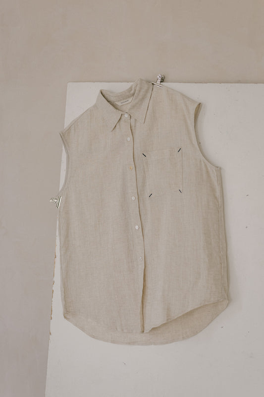 Sleeveless Pocket Linen Shirt