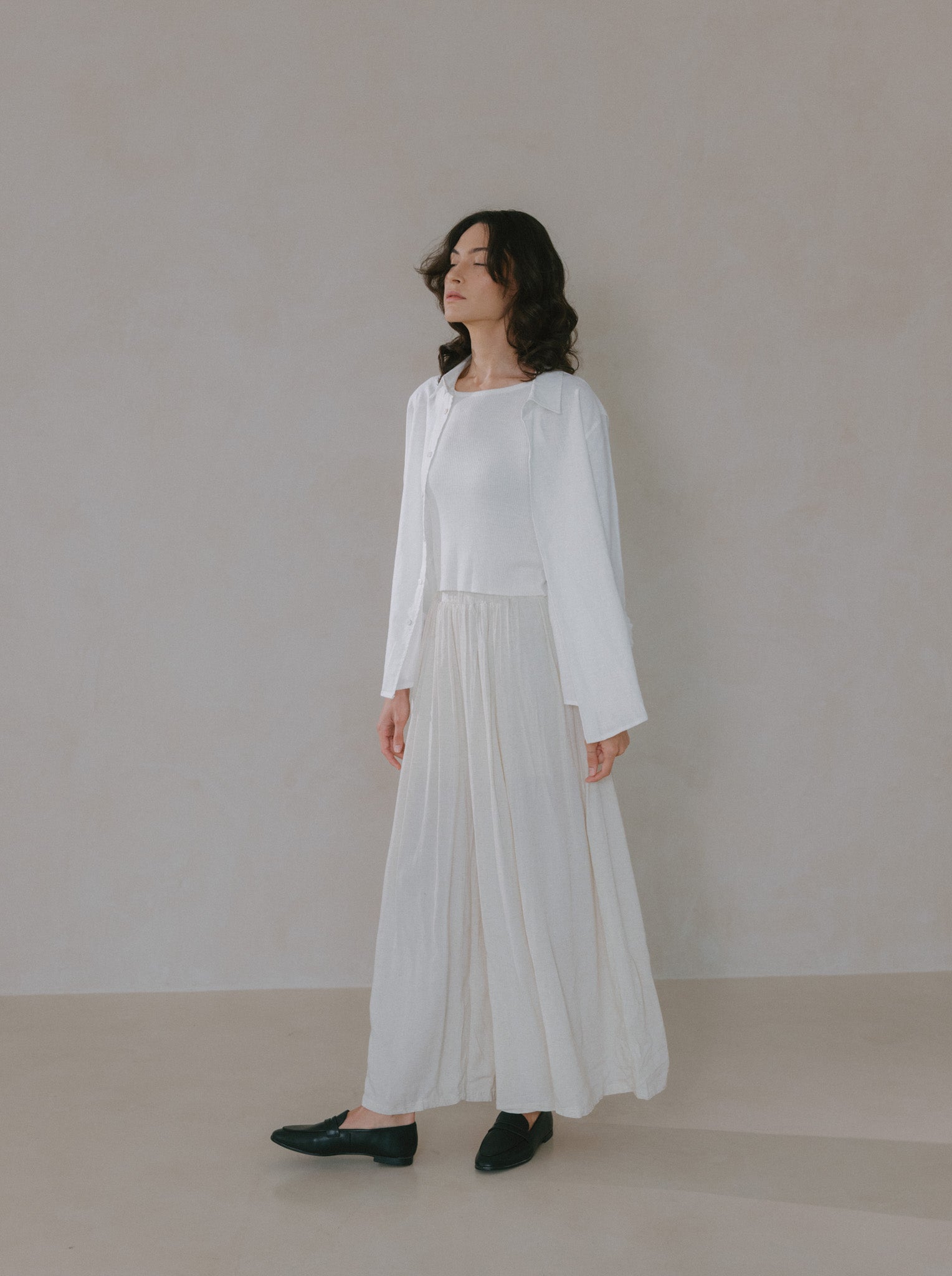 Pleated Linen Flare Palazzo