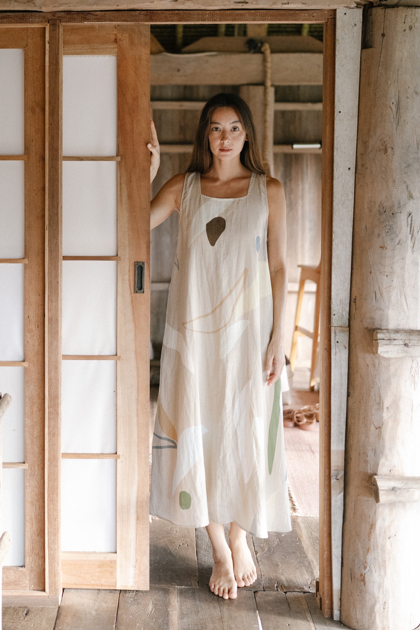 Square Neck Maxi Linen Dress