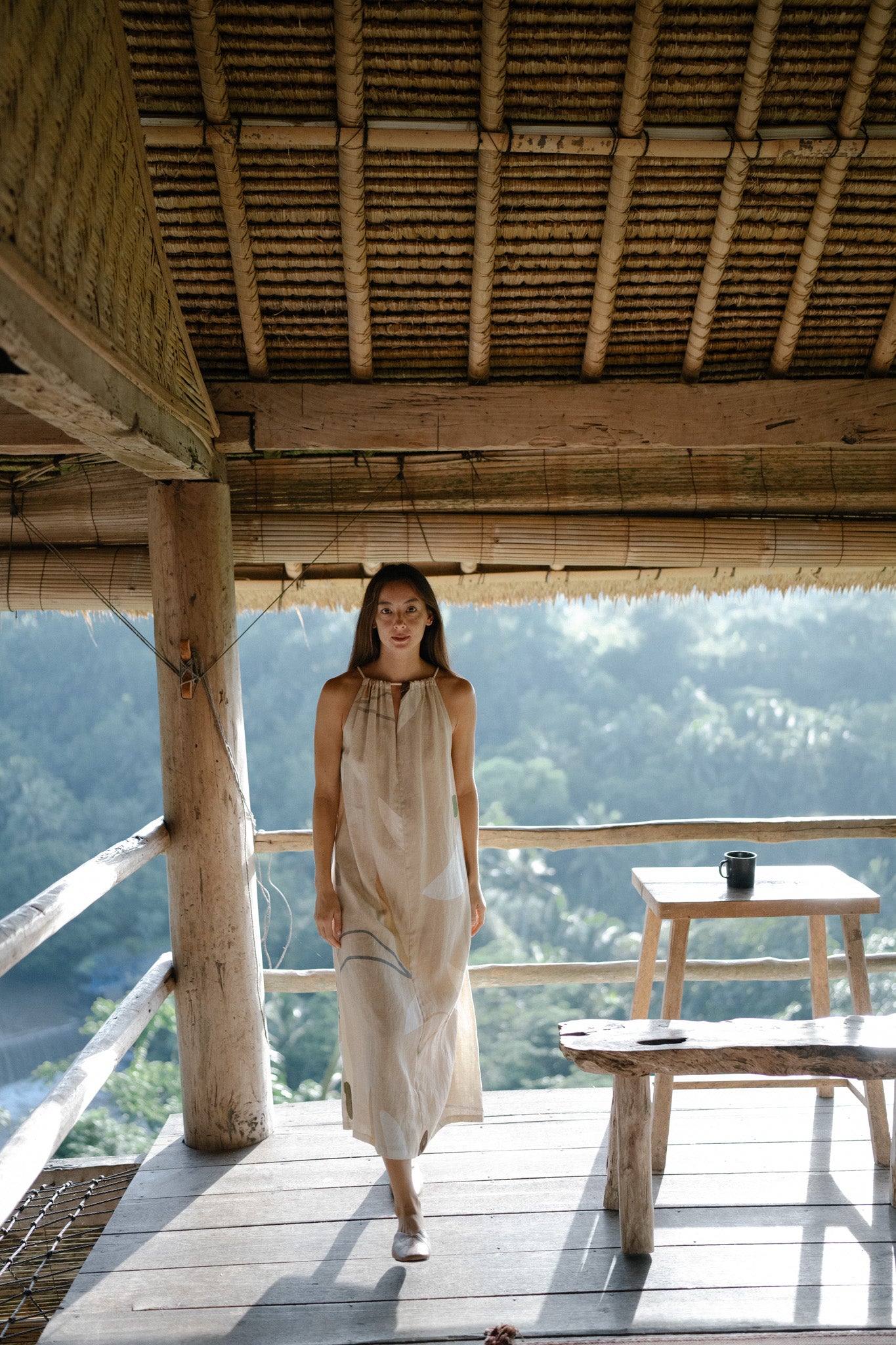 Drawstring Halterneck Linen Dress