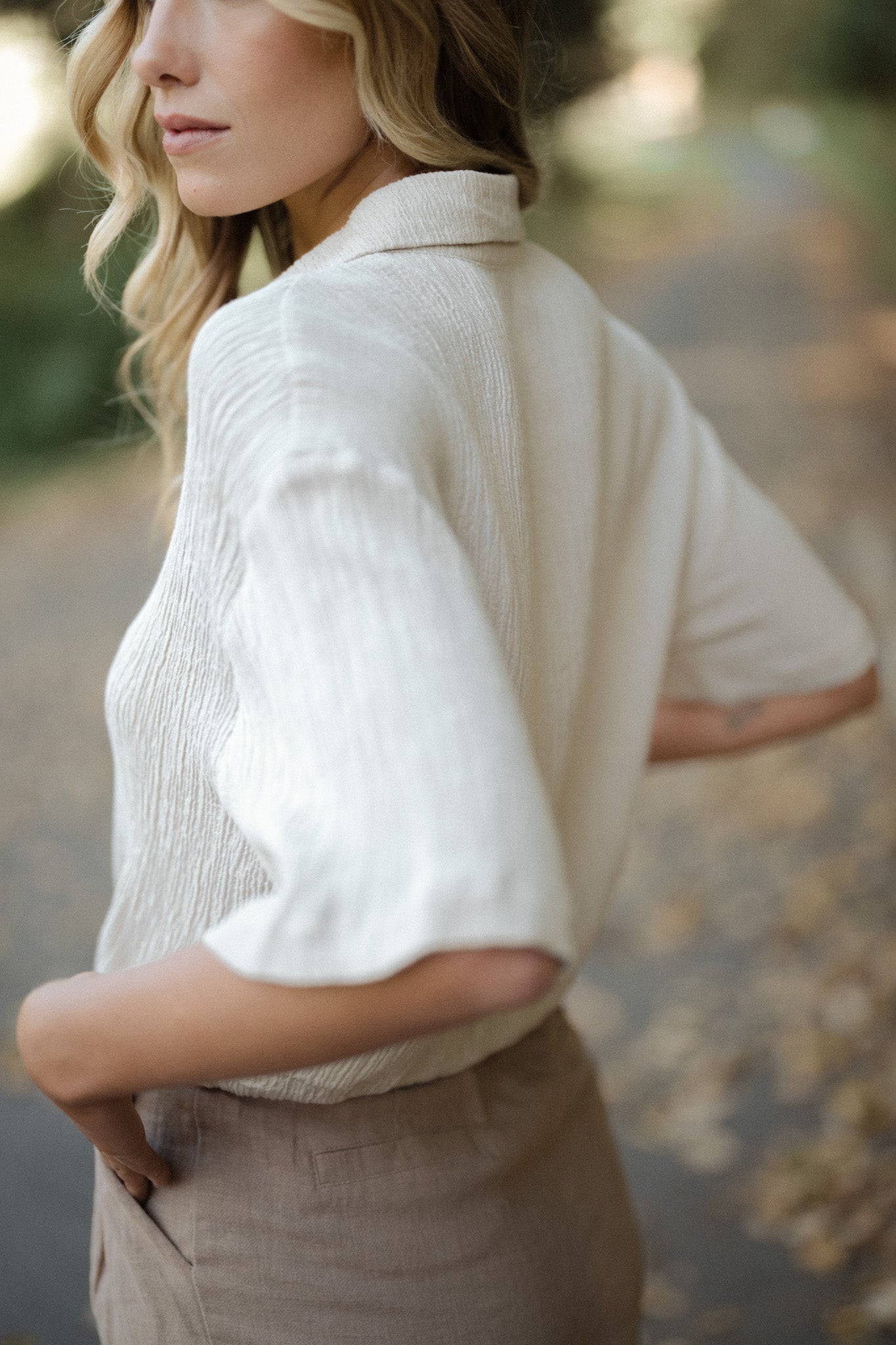 Drawstring Texture Linen Top