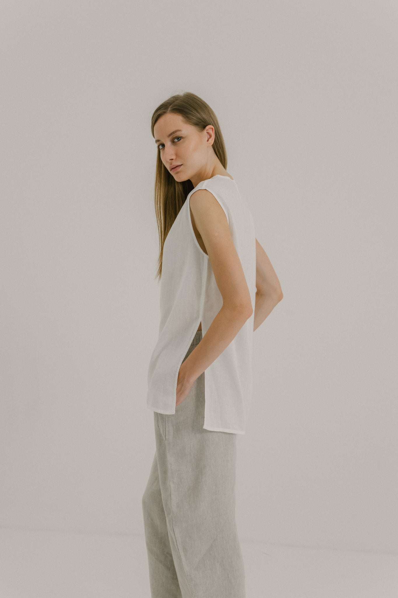 V Neck Linen Top