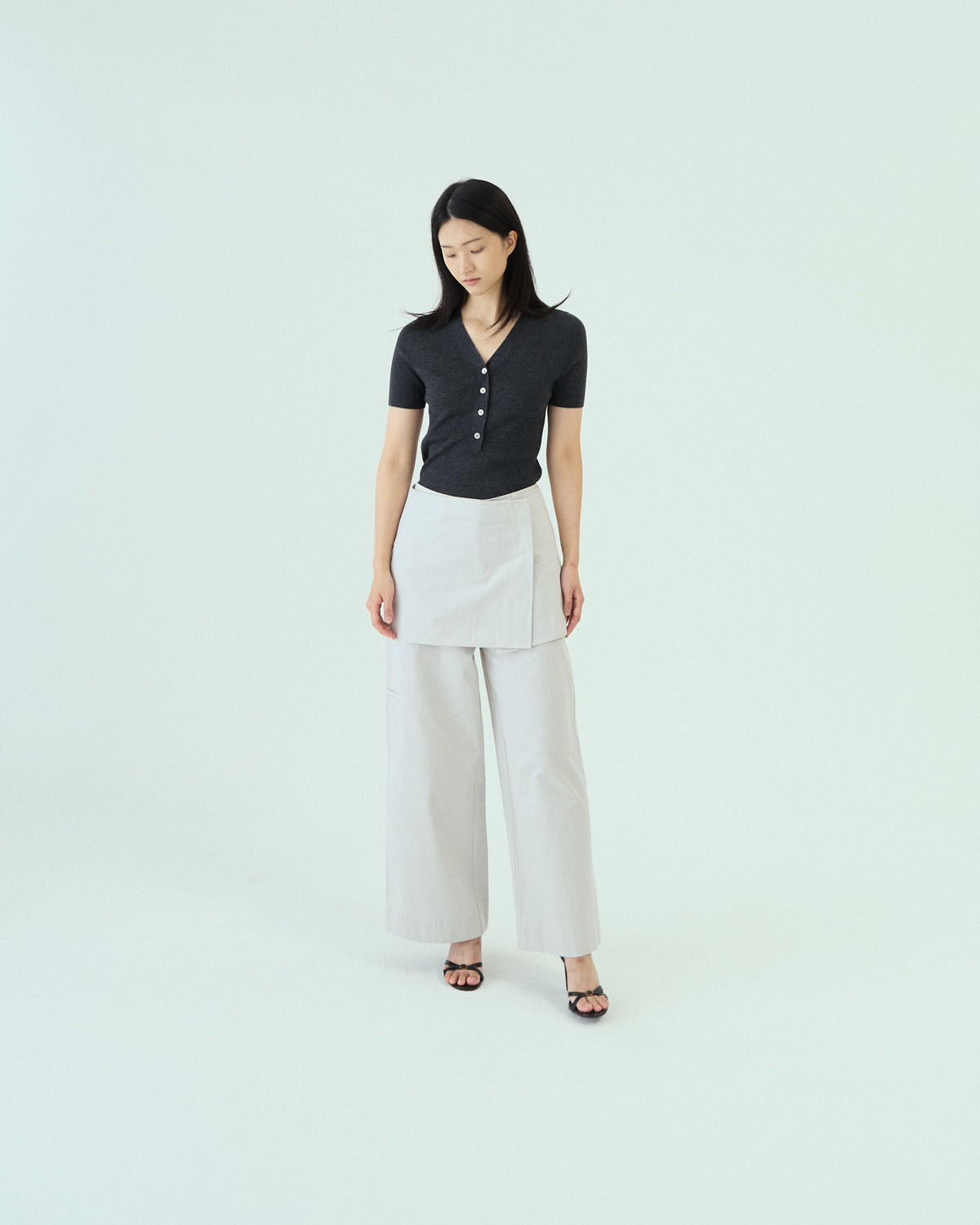 V Neck Button Knit Top