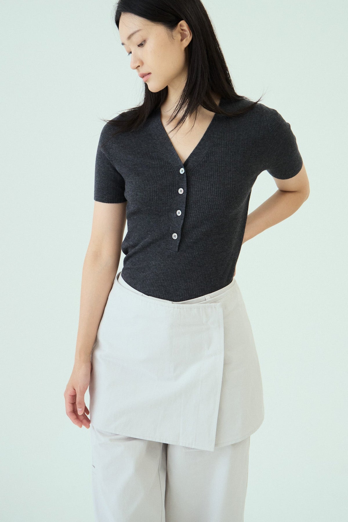 V Neck Button Knit Top