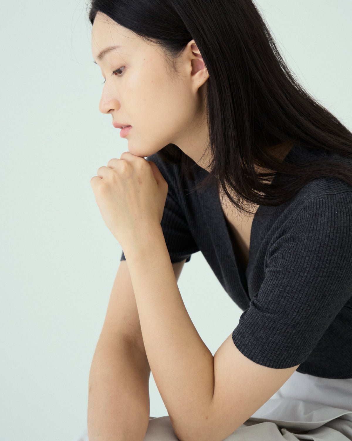 V Neck Button Knit Top