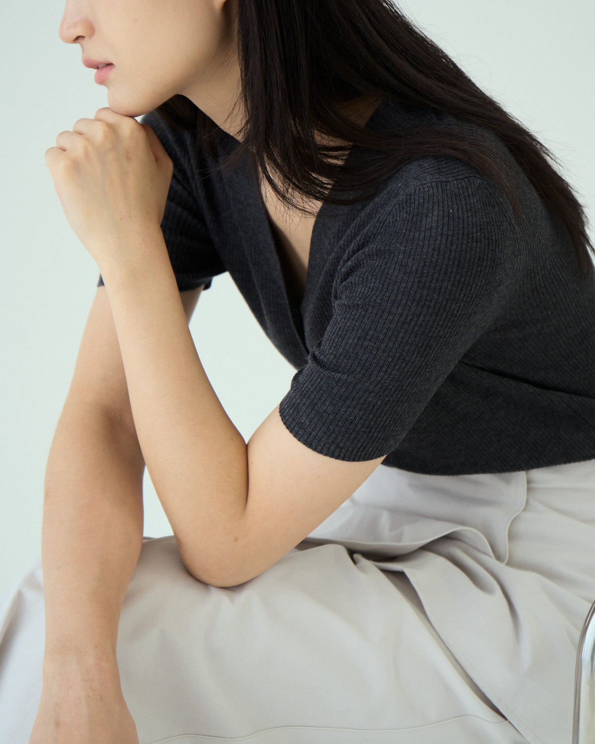 V Neck Button Knit Top