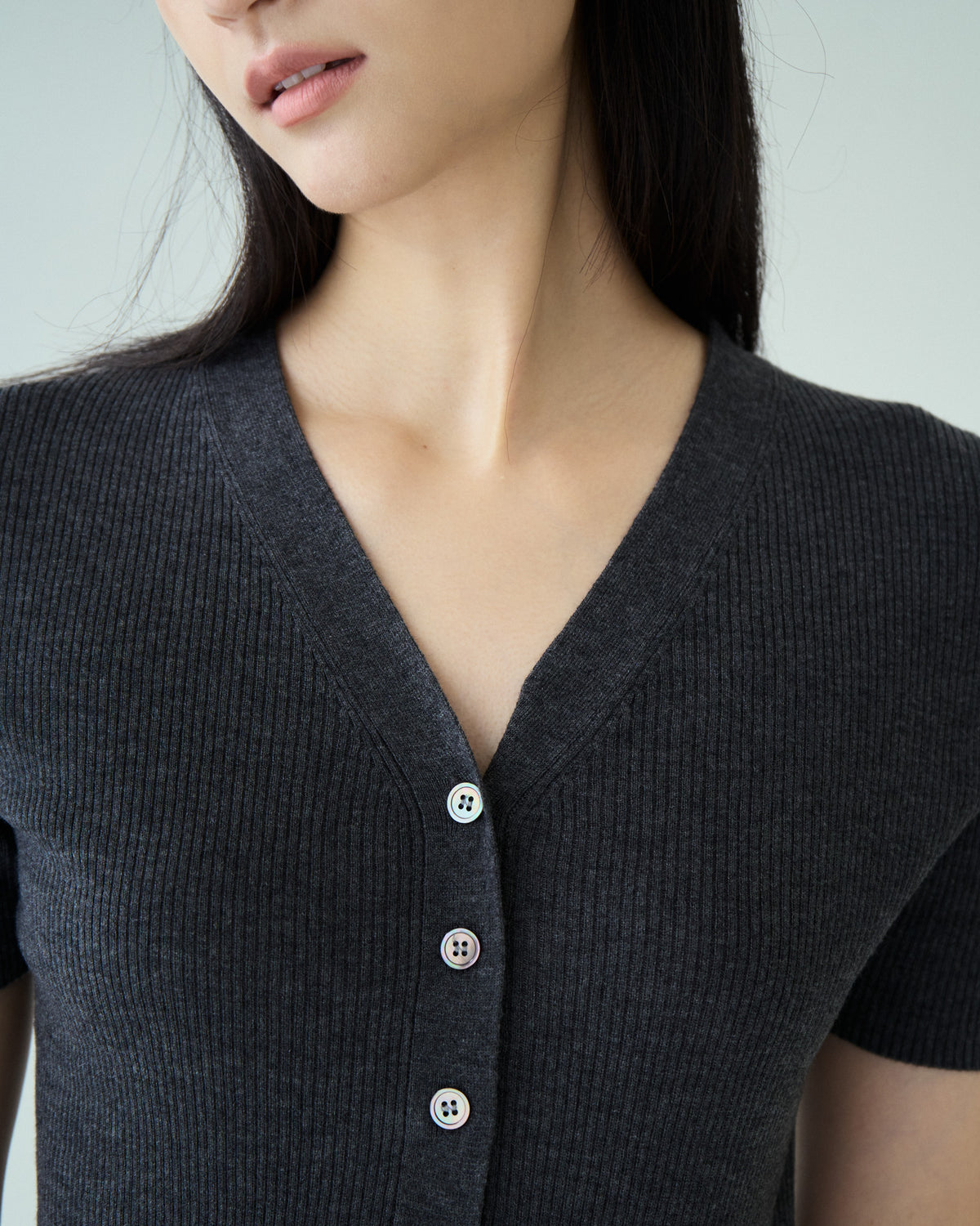 V Neck Button Knit Top