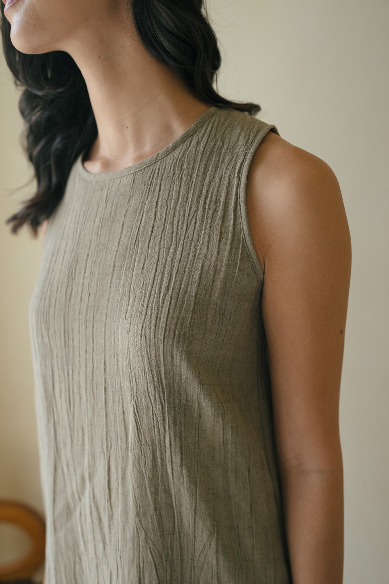 Sleeveless Texture Linen Dress